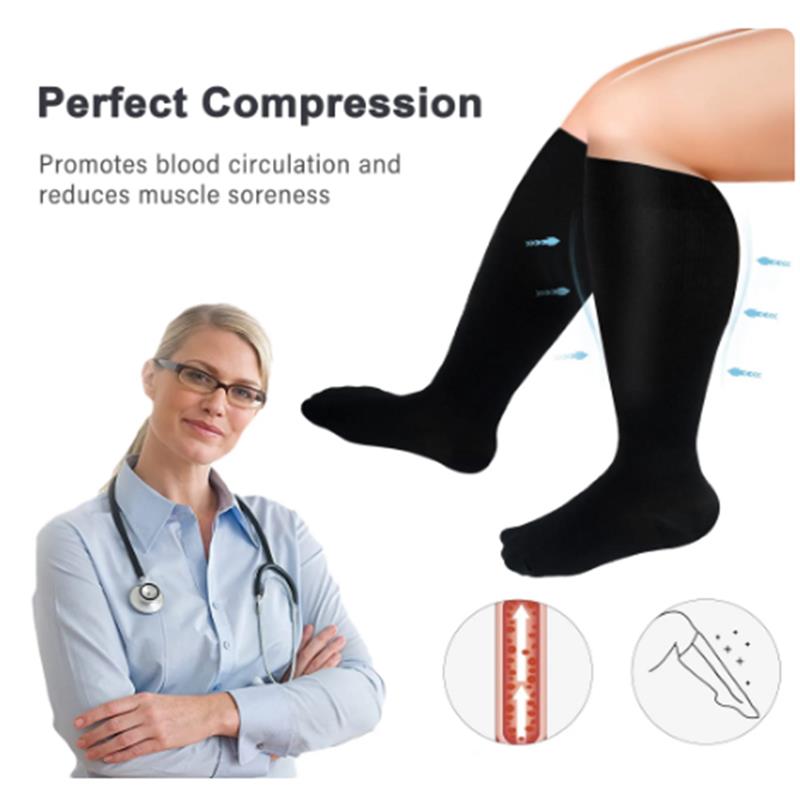 Premium Plus Size Compression Socks for Women & Men – 20-30mmHg Graduated Support – Open Toe, Toeless, Wide Calf – Medical