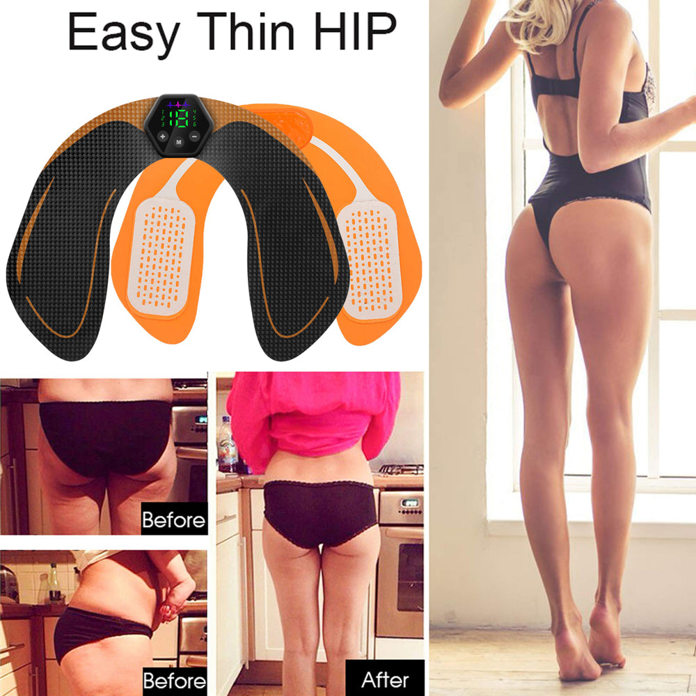 Premium EMS Muscle Stimulator Abdominal Hip Trainer with LCD Display | USB Rechargeable Fitness Toner for Body Slimming & 