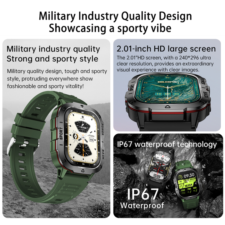 Premium GPS-Fitness-Tracker-Smartwatch mit 1,99 Zoll HD-Bildschirm, Herzfrequenz-, Blutdruck-, EKG- und Blutsauerstoffüberwachung – Bluetooth-Anruf, NFC, über 100 Trainingsmodi, wasserdicht