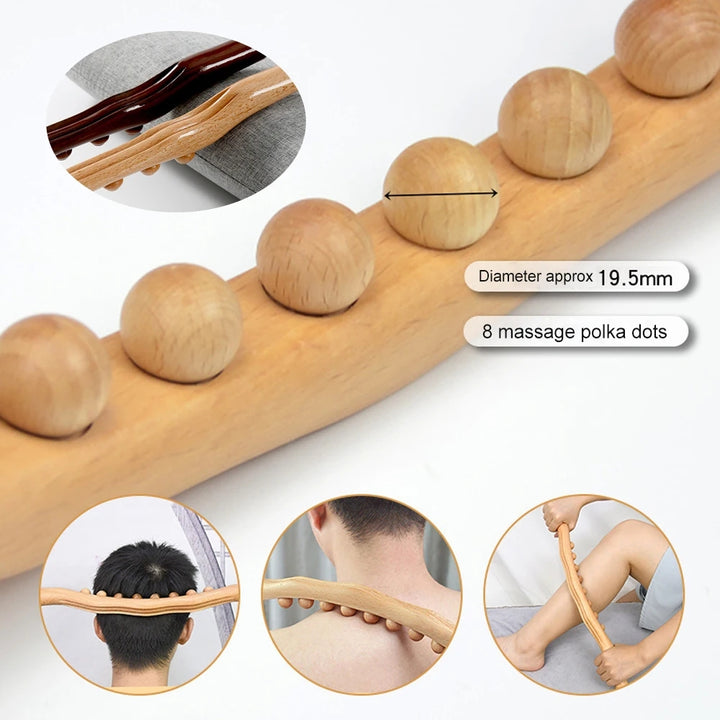 Premium Beech Wood Massage Stick with 20 Beads for Acupressure & Scraping Therapy – Relaxing Back, Neck & Body Treatment 