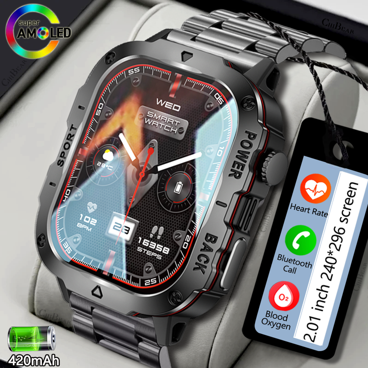 Premium GPS-Fitness-Tracker-Smartwatch mit 1,99 Zoll HD-Bildschirm, Herzfrequenz-, Blutdruck-, EKG- und Blutsauerstoffüberwachung – Bluetooth-Anruf, NFC, über 100 Trainingsmodi, wasserdicht