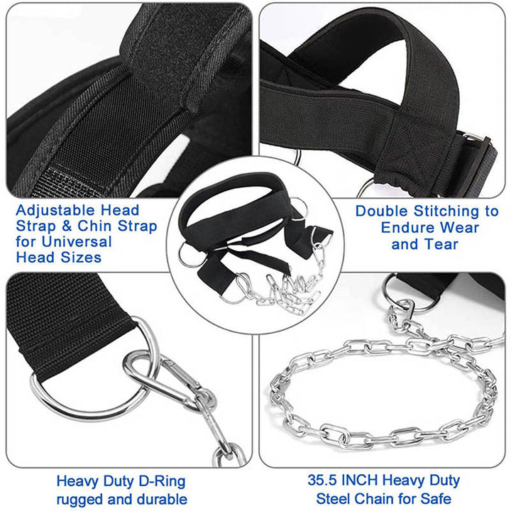 Premium Neck Training Harness for Strength & Muscle Power - Adjustable Head & Neck Weight Lifting Strap - Gym Fitness 