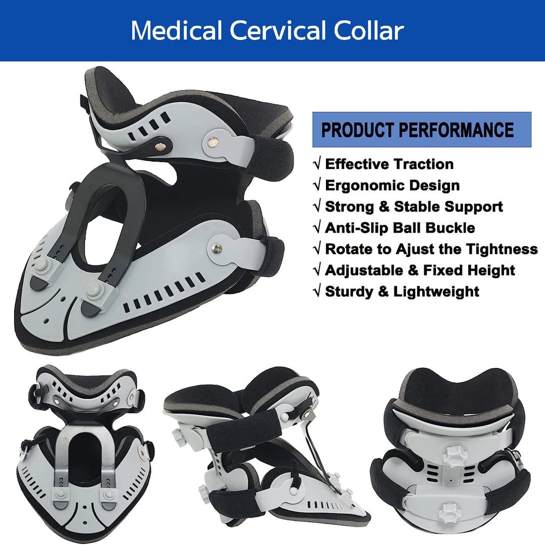 Premium Adjustable Neck Brace Support Orthosis for Pain Relief, Ergonomic Cervical Collar with 360° Sponge Wrap and Traction 