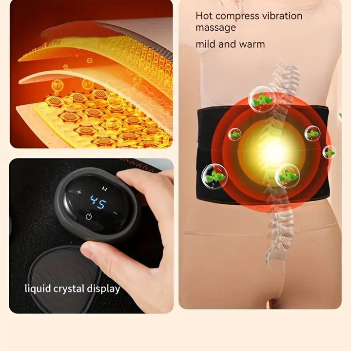 Premium Elektrischer Taillenmassager – Tragbarer Lendenwärmer mit 3 Vibrationsstufen und Temperaturregelung – Verstellbare Taillenstütze zur Schmerzlinderung und für Komfort