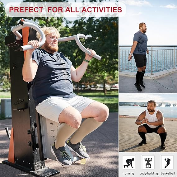 Premium Plus Size Compression Socks for Women & Men – 20-30mmHg Graduated Support – Open Toe, Toeless, Wide Calf – Medical