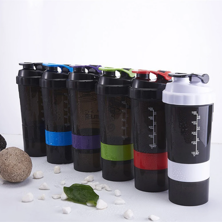 Premium 500ml Portable Protein Shaker Bottle – High Capacity Drinking Container with Powder Case, Plastic Blender for Sports