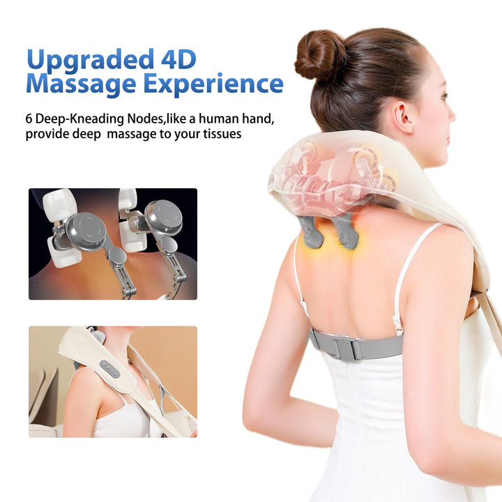 Premium Neck and Shoulder Massager with Heat | Deep Tissue Shiatsu Electric Kneading Pillow for Pain Relief | Wireless Body