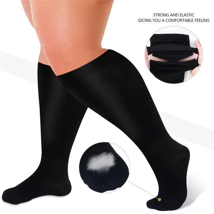 Premium Plus Size Compression Socks for Women & Men – 20-30mmHg Graduated Support – Open Toe, Toeless, Wide Calf – Medical