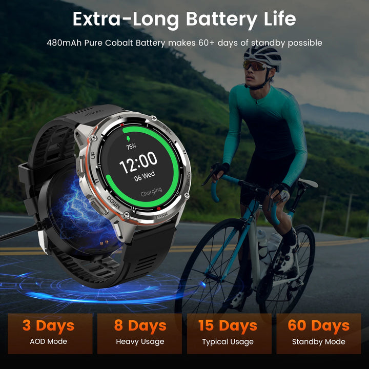 Premium Ultra GPS-Smartwatch für Herren, 470mAh AMOLED-Fitness-Tracker, Bluetooth, digitale Uhr mit AOD, Herzfrequenzmonitor, Aktivitätstracker und mehr
