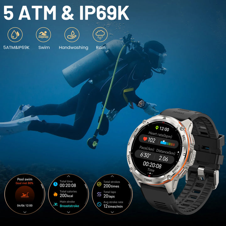 Premium Ultra GPS-Smartwatch für Herren, 470mAh AMOLED-Fitness-Tracker, Bluetooth, digitale Uhr mit AOD, Herzfrequenzmonitor, Aktivitätstracker und mehr