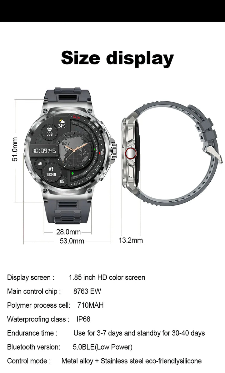 Premium 1,85-Zoll Ultra HD Smartwatch – GPS-Tracking, Bluetooth-Anrufe, 710mAh Akku, Fitness- und Gesundheitsmonitor, Aktivitätstracker, kompatibel mit iOS, Android