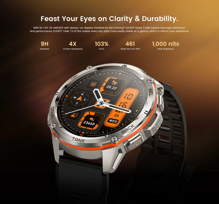 Premium Ultra GPS-Smartwatch für Herren, 470mAh AMOLED-Fitness-Tracker, Bluetooth, digitale Uhr mit AOD, Herzfrequenzmonitor, Aktivitätstracker und mehr