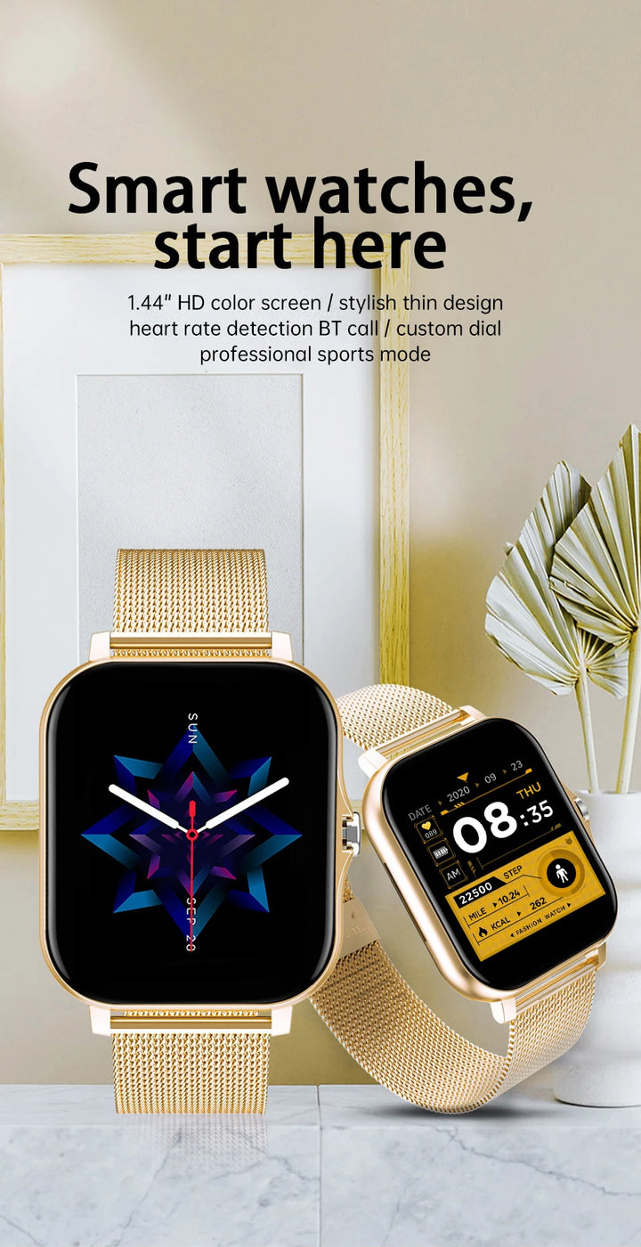 Luxus Smartwatch Android OS - 1.44" Voller Touch-Farbbildschirm, Bluetooth, Anpassbares Zifferblatt, für Männer und Frauen, Smartwatch mit Anruffunktion