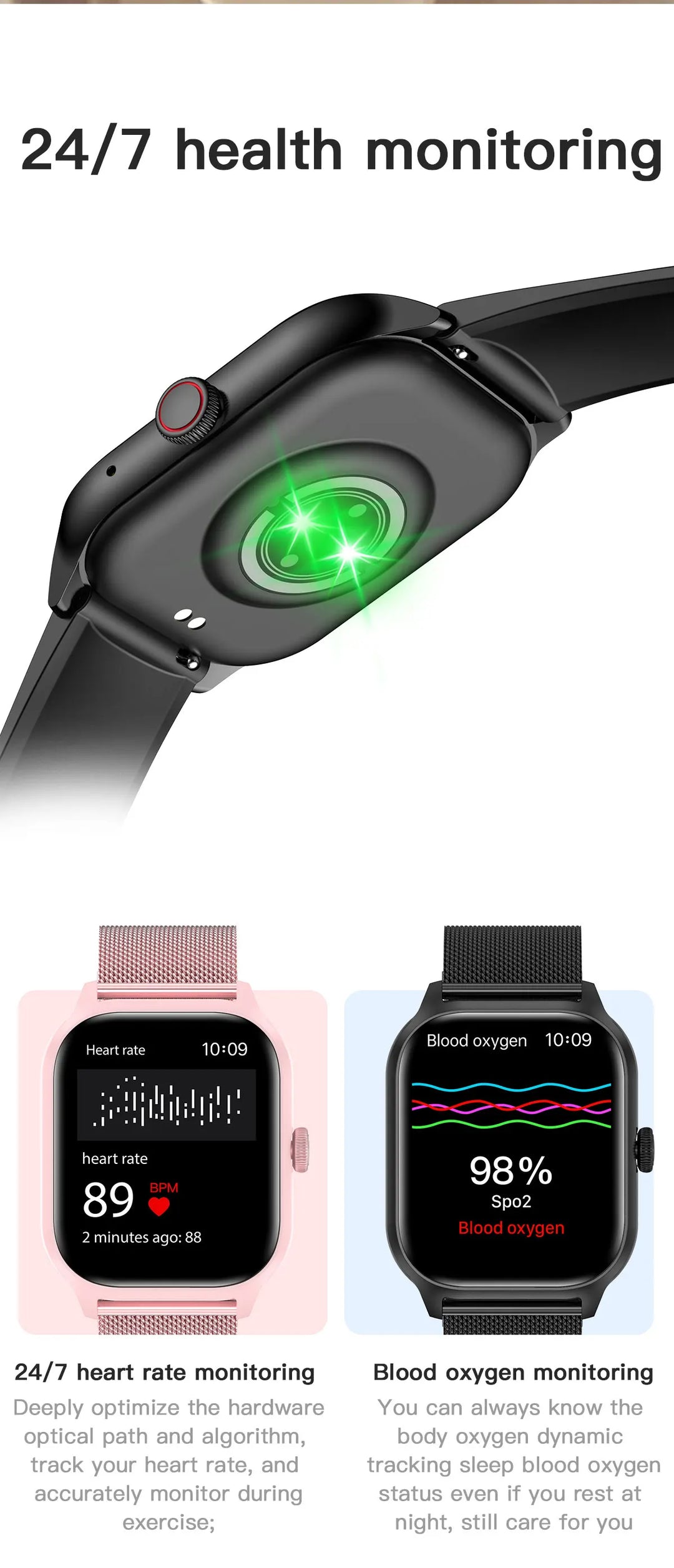 Luxus Smartwatch Android OS - 1.44" Voller Touchscreen, Bluetooth-Anruf, Musiksteuerung, Fitness-Tracker für Männer und Frauen, Gesundheitsmonitor