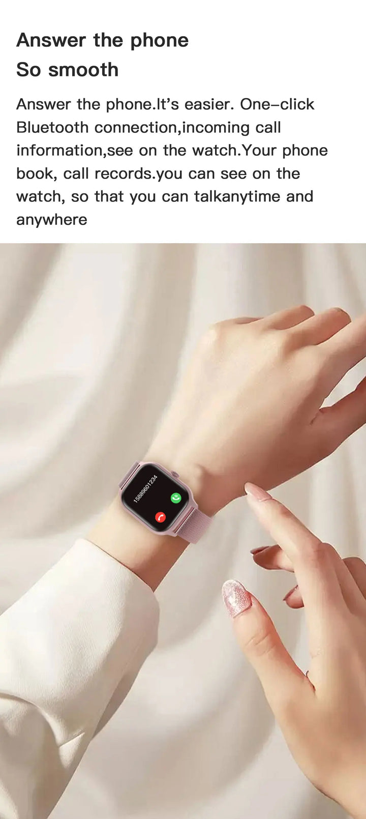 Luxus Smartwatch Android OS - 1.44" Voller Touchscreen, Bluetooth-Anruf, Musiksteuerung, Fitness-Tracker für Männer und Frauen, Gesundheitsmonitor