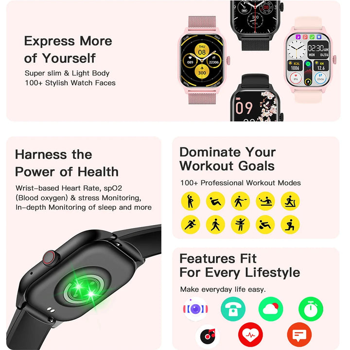 Luxus Smartwatch Android OS - 1.44" Voller Touchscreen, Bluetooth-Anruf, Musiksteuerung, Fitness-Tracker für Männer und Frauen, Gesundheitsmonitor