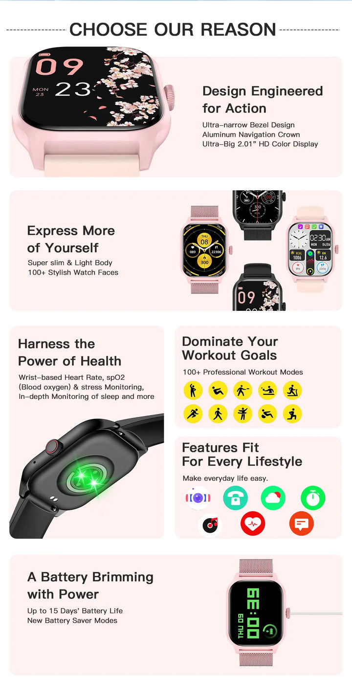 Luxus Smartwatch Android OS - 1.44" Voller Touchscreen, Bluetooth-Anruf, Musiksteuerung, Fitness-Tracker für Männer und Frauen, Gesundheitsmonitor