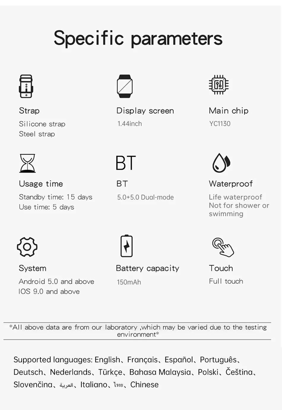 Luxus Smartwatch Android OS - 1.44" Voller Touch-Farbbildschirm, Bluetooth, Anpassbares Zifferblatt, für Männer und Frauen, Smartwatch mit Anruffunktion