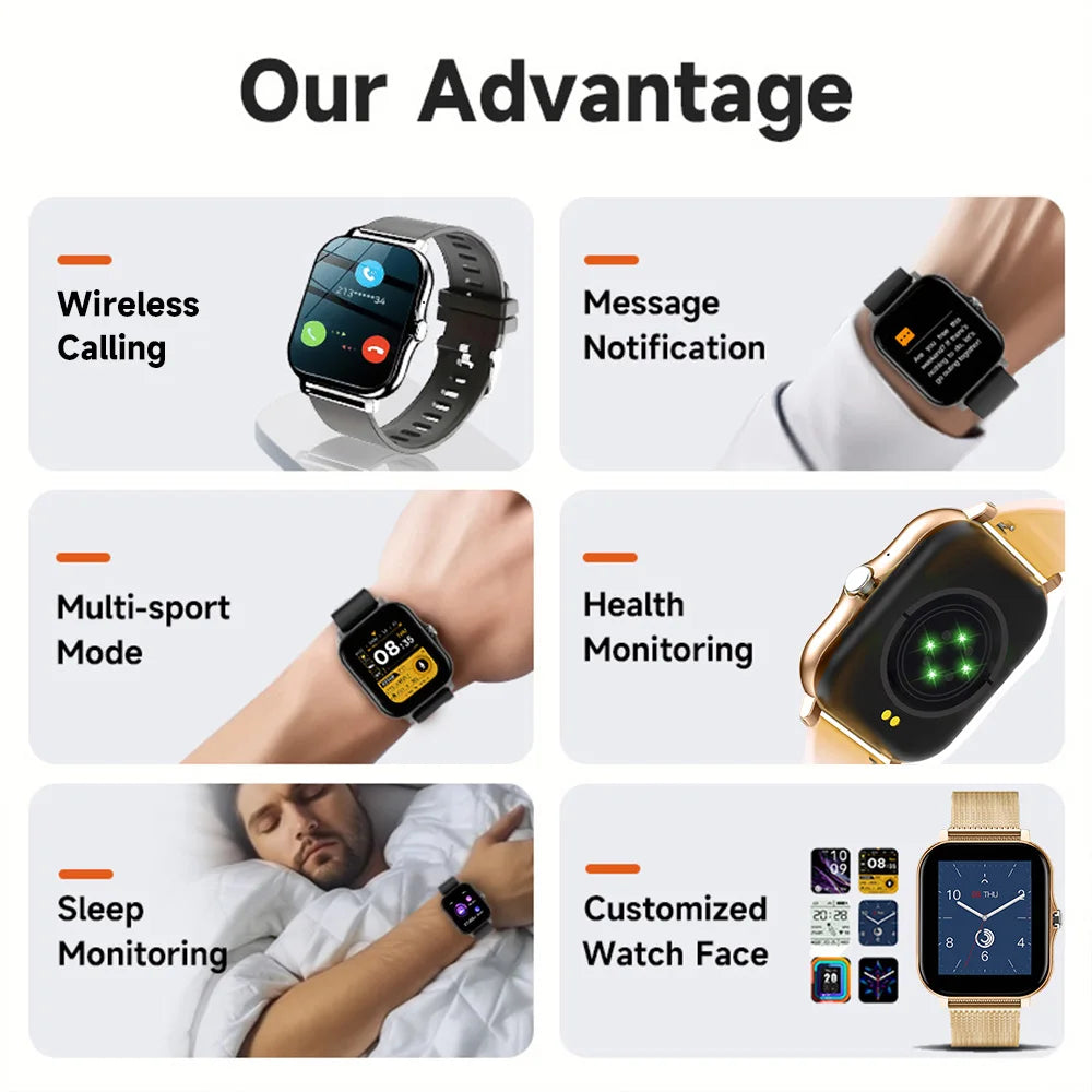 Luxus Smartwatch Android OS - 1.44" Voller Touch-Farbbildschirm, Bluetooth, Anpassbares Zifferblatt, für Männer und Frauen, Smartwatch mit Anruffunktion