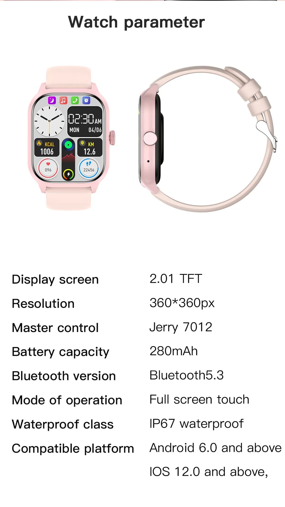 Luxus Smartwatch Android OS - 1.44" Voller Touchscreen, Bluetooth-Anruf, Musiksteuerung, Fitness-Tracker für Männer und Frauen, Gesundheitsmonitor