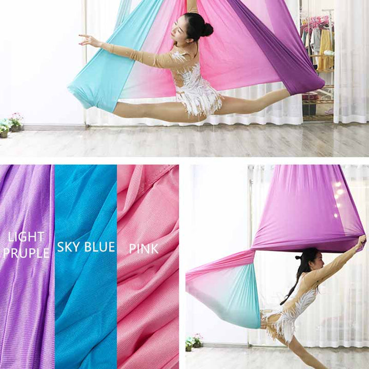 Premium Aerial Silks Yoga Hammock – Gradient Color Anti-Gravity Swing for Flying Yoga, Low Stretch Fabric, Available in 4-7M