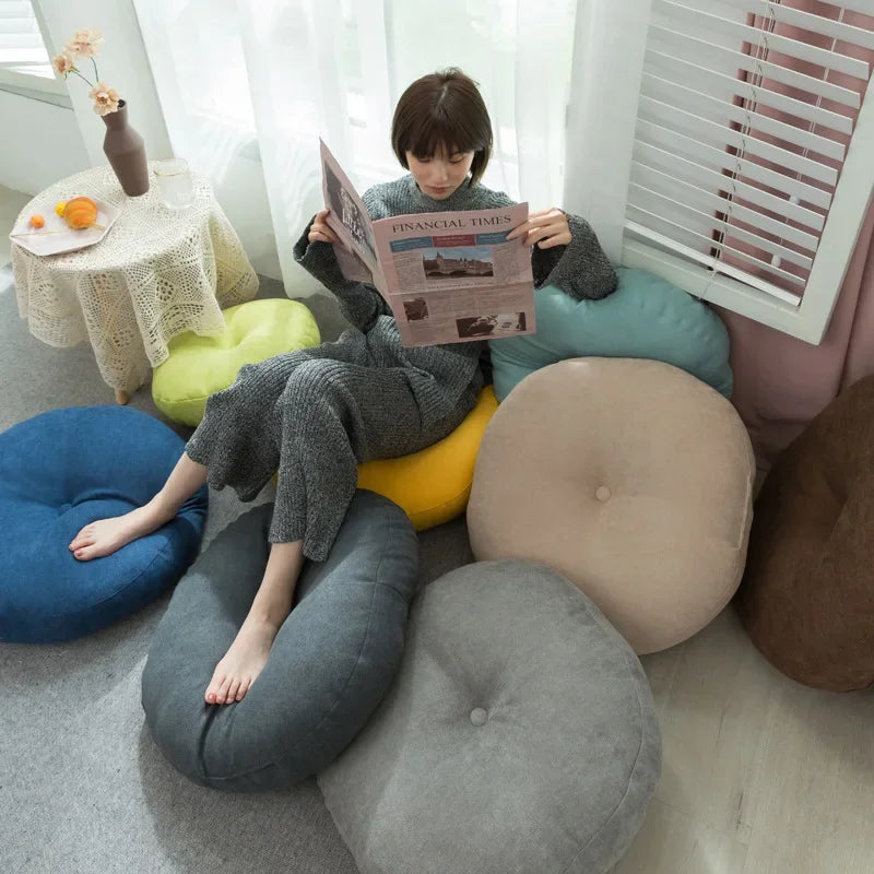 Premium Round Floor Seat Cushion – Soft Tatami Meditation & Yoga Pad – Breathable Cotton & Linen, Comfortable for Sitting