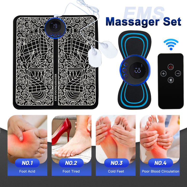 Premium Electric EMS Foot Massager - Rechargeable Pulse Muscle Stimulator with Remote Control, 8 Modes, 19 Intensity Levels