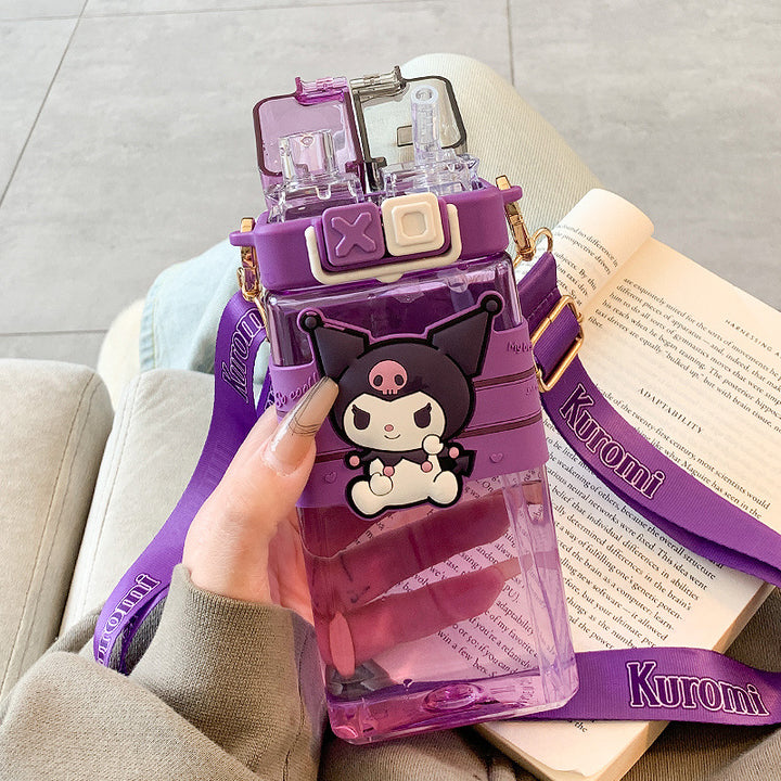Premium Sanrio Cartoon Water Bottle – 520ML Double Drink Cup – Large Capacity Plastic Bottle for Students – Featuring Melody