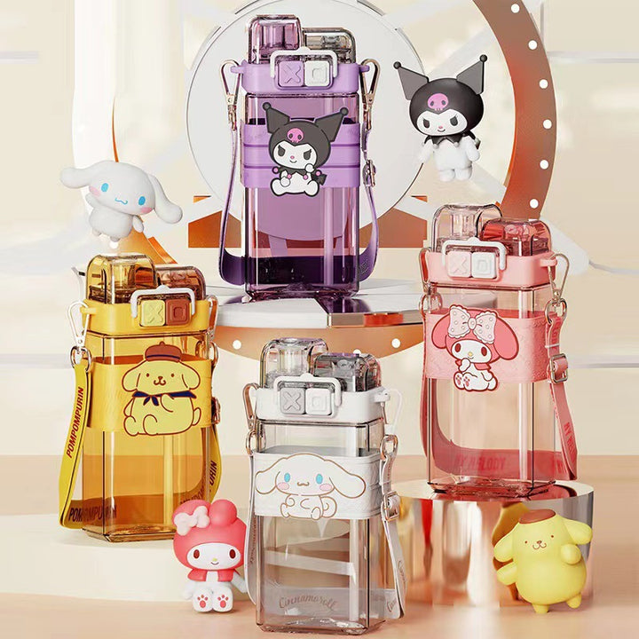 Premium Sanrio Cartoon Water Bottle – 520ML Double Drink Cup – Large Capacity Plastic Bottle for Students – Featuring Melody
