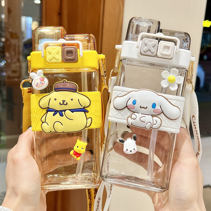 Premium Sanrio Cartoon Water Bottle – 520ML Double Drink Cup – Large Capacity Plastic Bottle for Students – Featuring Melody