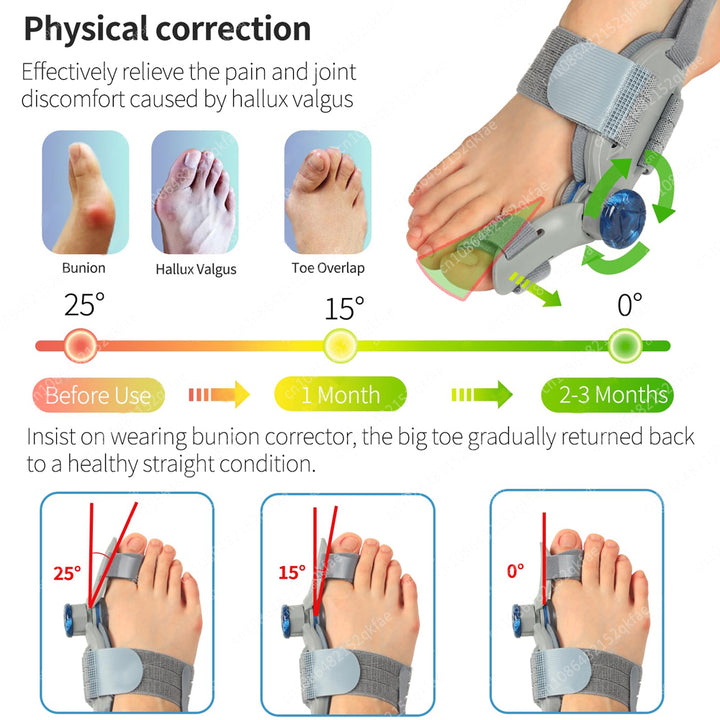 Premium verstellbarer Hallux Valgus Korrektor – Großzehenbegradiger mit orthopädischer Ballenstütze, Silikonpolster und Zehenseparator zur Schmerzlinderung und Zeigenausrichtung, flexible Größe für Männer und Frauen
