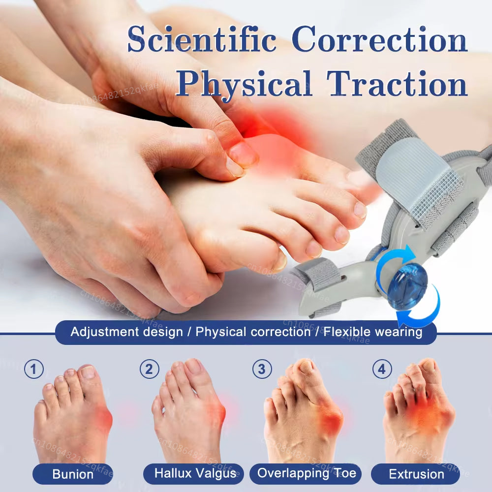Premium verstellbarer Hallux Valgus Korrektor – Großzehenbegradiger mit orthopädischer Ballenstütze, Silikonpolster und Zehenseparator zur Schmerzlinderung und Zeigenausrichtung, flexible Größe für Männer und Frauen