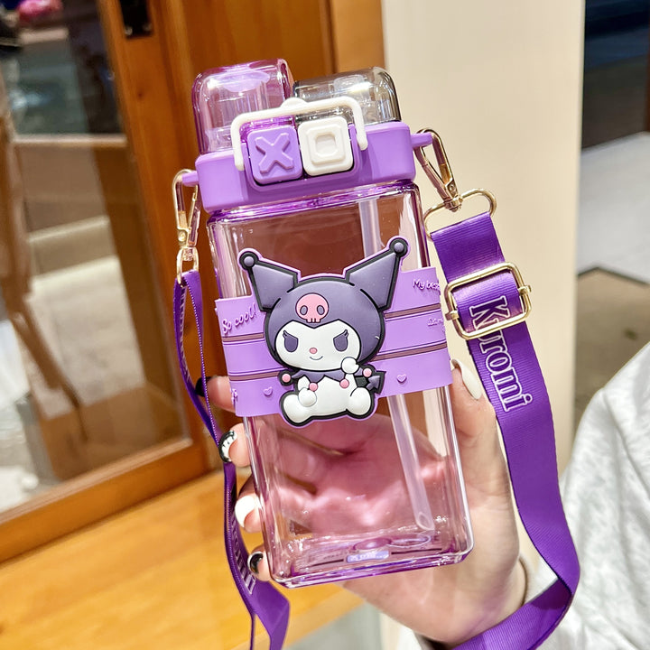 Premium Sanrio Cartoon Water Bottle – 520ML Double Drink Cup – Large Capacity Plastic Bottle for Students – Featuring Melody