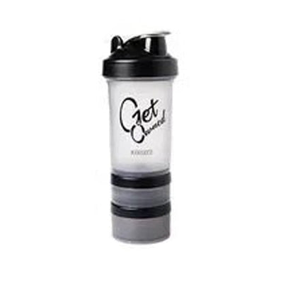 Premium 500ML Kunststoff-Protein-Pulver-Shaker-Flasche – Drei-Schichten tragbare Wasserflasche mit großem Fassungsvermögen – Übungsrührbecher für Fitnessstudio & Fitness – Schwarz/Grau