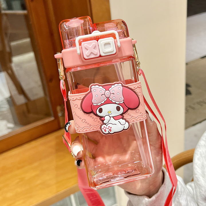 Premium Sanrio Cartoon Water Bottle – 520ML Double Drink Cup – Large Capacity Plastic Bottle for Students – Featuring Melody