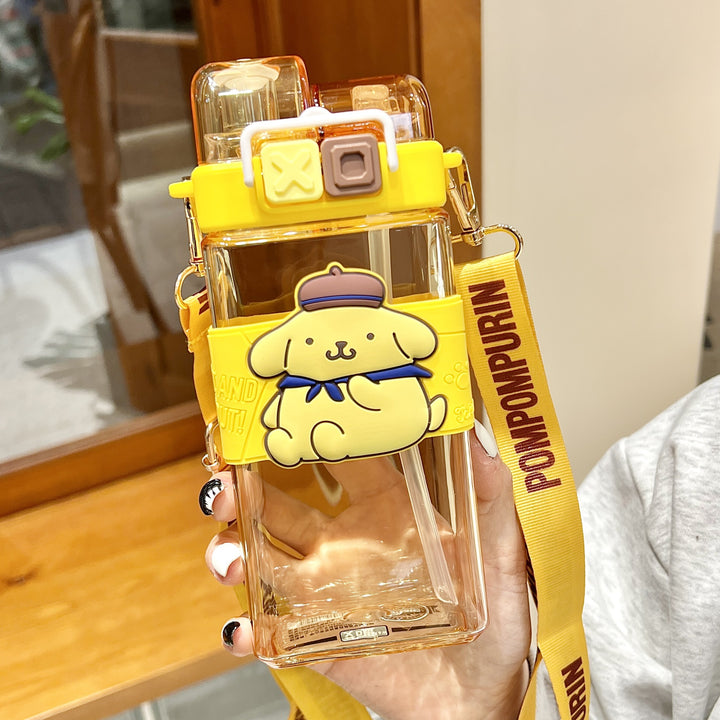 Premium Sanrio Cartoon Water Bottle – 520ML Double Drink Cup – Large Capacity Plastic Bottle for Students – Featuring Melody