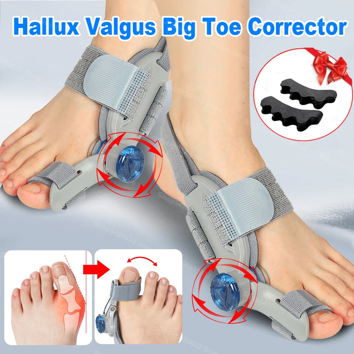 Premium Adjustable Bunion Corrector | Hallux Valgus Straightener with Rotatable Toe Separator, Soft Silicone Pad, Flexible 