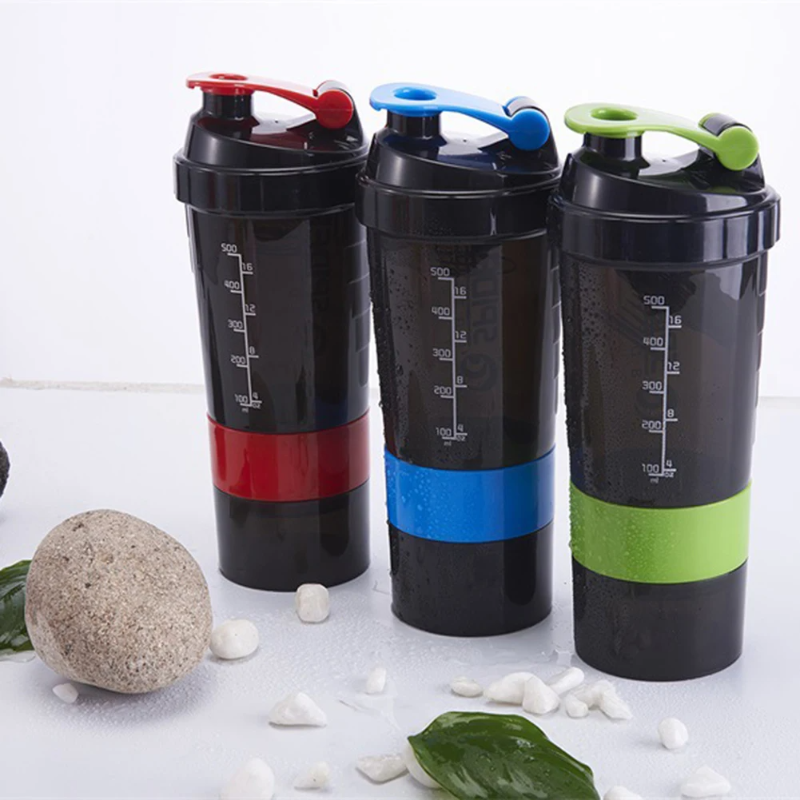Premium 500ML Tragbare Proteinpulver-Shakerflasche – Hochkapazitäts-Sportmixer mit Pulverbehälter – Plastik-Wasserbecher für Fitnessstudio & Fitness – Modernes, auslaufsicheres Design