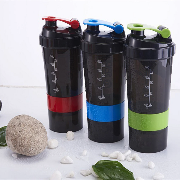 Premium 500ML Tragbare Proteinpulver-Shakerflasche – Hochkapazitäts-Sportmixer mit Pulverbehälter – Plastik-Wasserbecher für Fitnessstudio & Fitness – Modernes, auslaufsicheres Design