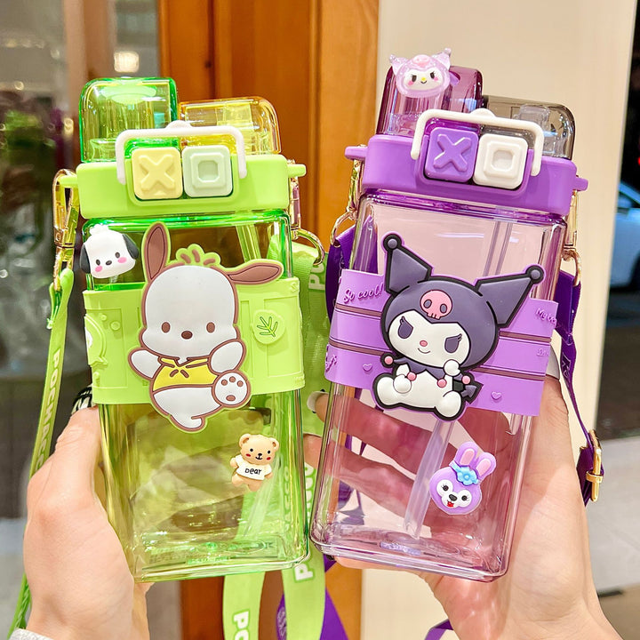 Premium Sanrio Cartoon Water Bottle – 520ML Double Drink Cup – Large Capacity Plastic Bottle for Students – Featuring Melody