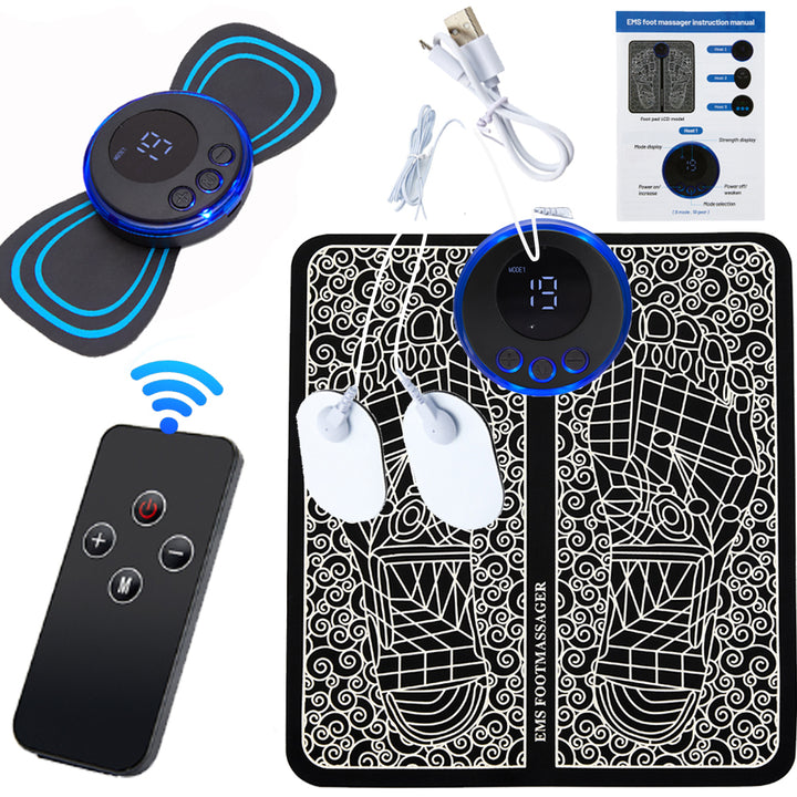 Premium Electric EMS Foot Massager - Rechargeable Pulse Muscle Stimulator with Remote Control, 8 Modes, 19 Intensity Levels
