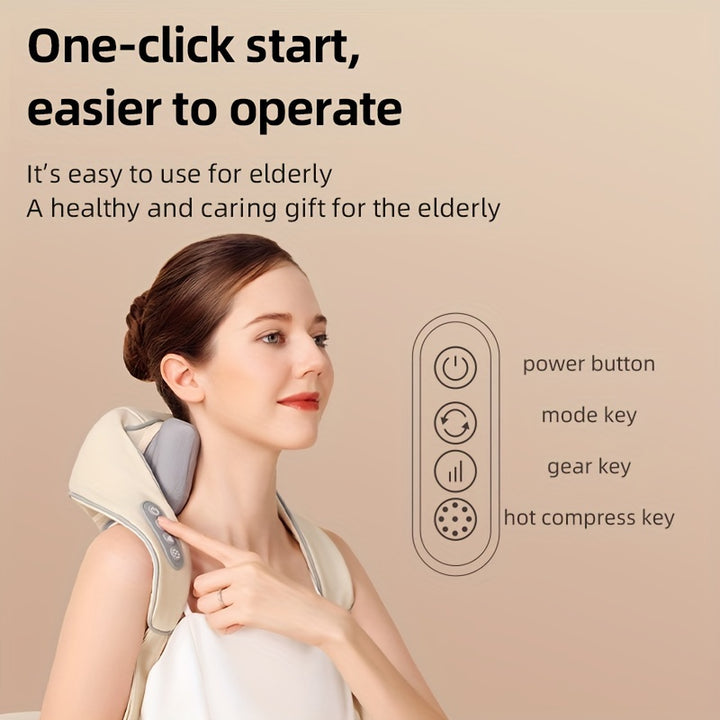 Premium Neck and Shoulder Massager with Heat | Deep Tissue Shiatsu Electric Kneading Pillow for Pain Relief | Wireless Body