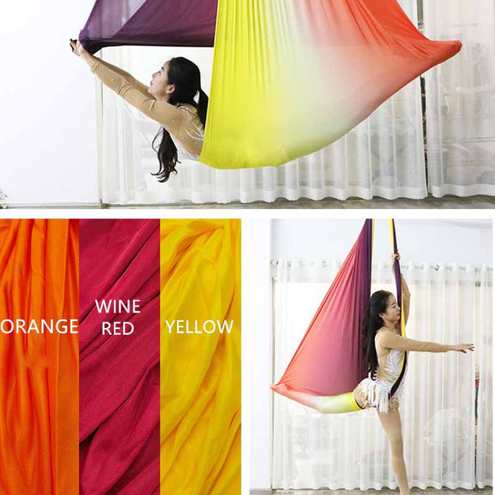 Premium Aerial Silks Yoga Hammock – Gradient Color Anti-Gravity Swing for Flying Yoga, Low Stretch Fabric, Available in 4-7M