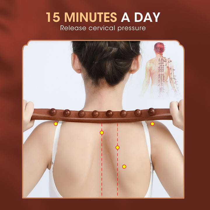 Premium Beech Wood Massage Stick with 20 Beads for Acupressure & Scraping Therapy – Relaxing Back, Neck & Body Treatment 