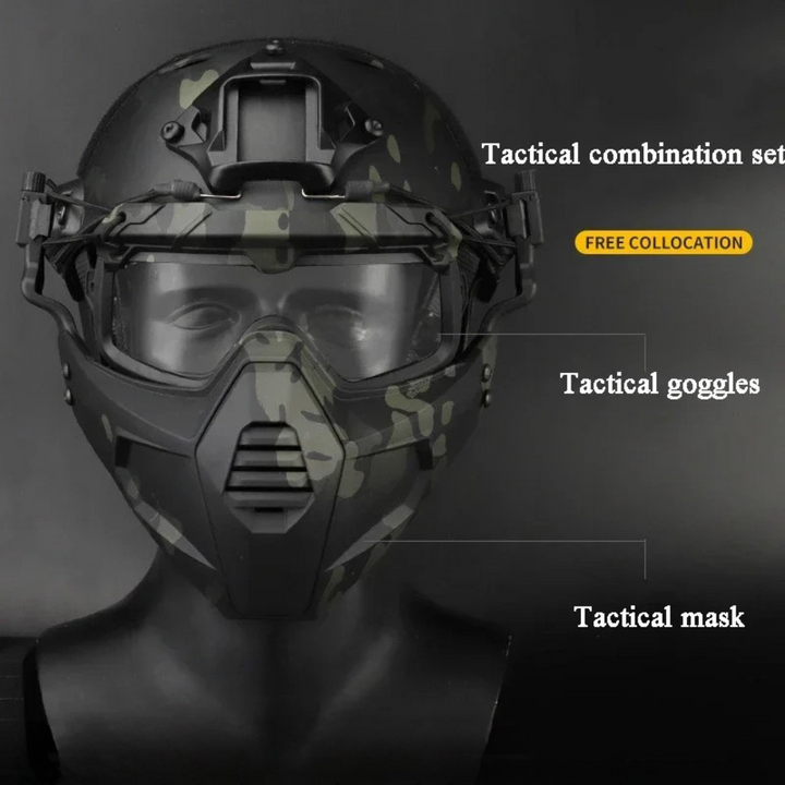 Premium Taktischer FAST Helm Halbschutzmaske mit Klappschutzbrille – Jagd, Airsoft, Paintball Maske, Helmazubehör für Schießen & taktische Ausrüstung