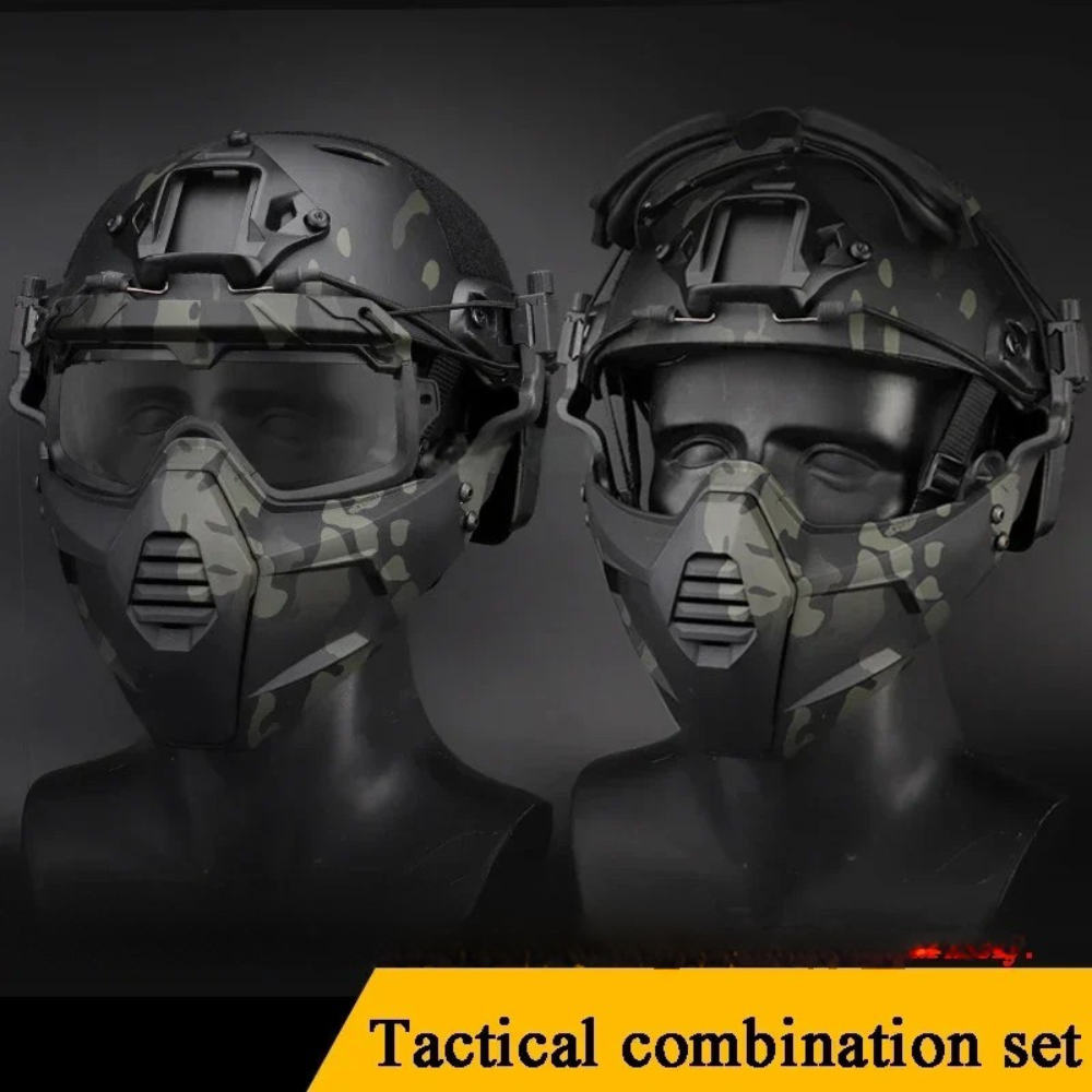 Premium Taktischer FAST Helm Halbschutzmaske mit Klappschutzbrille – Jagd, Airsoft, Paintball Maske, Helmazubehör für Schießen & taktische Ausrüstung