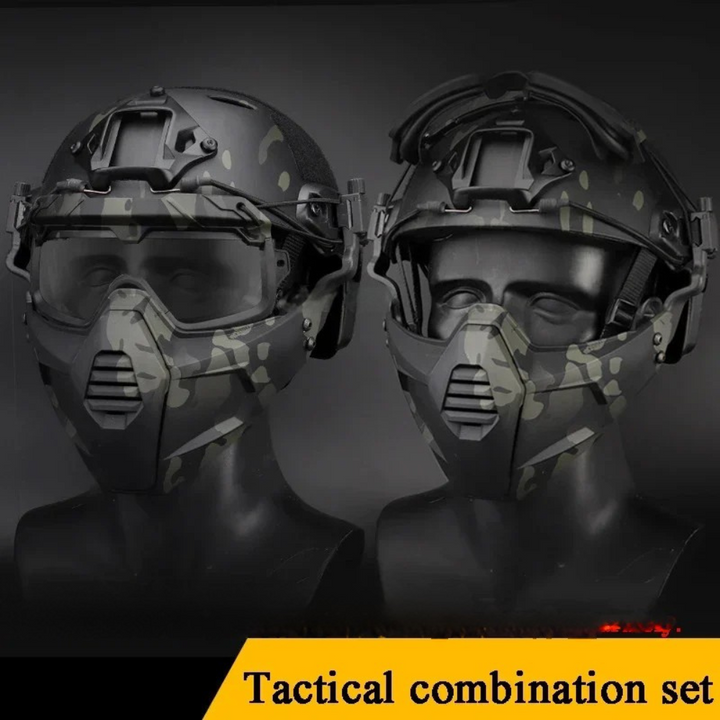 Premium Taktischer FAST Helm Halbschutzmaske mit Klappschutzbrille – Jagd, Airsoft, Paintball Maske, Helmazubehör für Schießen & taktische Ausrüstung