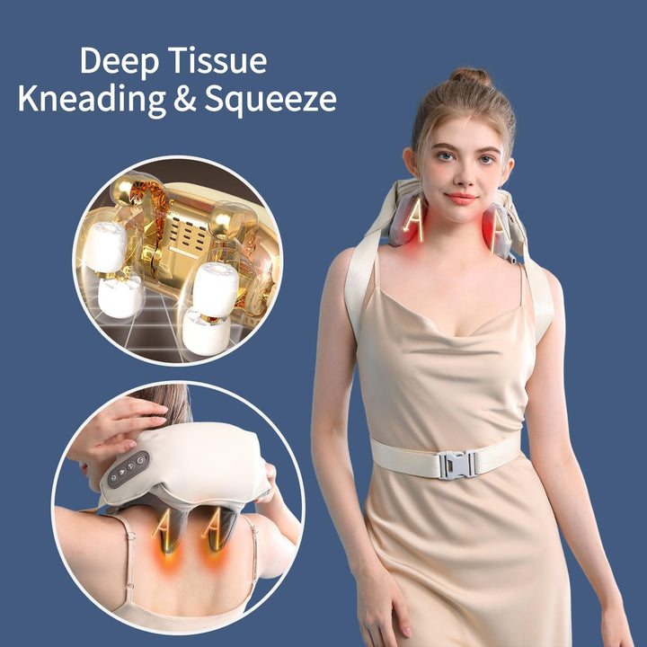 Premium Neck and Shoulder Massager with Heat | Deep Tissue Shiatsu Electric Kneading Pillow for Pain Relief | Wireless Body